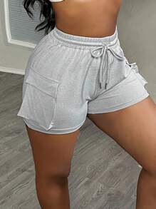 Slaydiva Women's Casual Sport Cargo Shorts - Grey - View 6