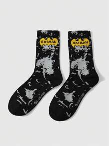 Batman X ROMWE 1 Pair Cartoon Pattern Jacquard Knee High Socks - Black - View 7