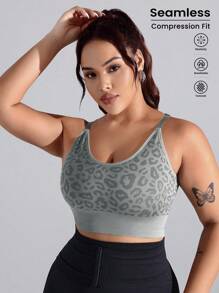 Rhythm Era Plus Size Women  Leopard Print Sports Bra - Grey - View 1