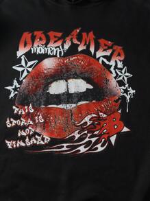 Manfinity EMRG Men's Drawstring Letter Printed Minimalist Hoodie, Casual Daily Wear - Black - View 3