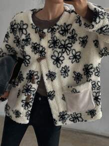 DAZY Women's Pattern Crew Neck Faux Thermal Lined Thicken Regular Jacket, Winter, Fall Women Clothes, Thermal Lined Women Coats - White - View 9