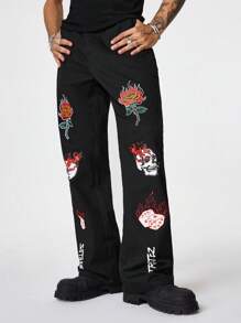 Manfinity NXTstreet Men's Skeleton Print Pants - Black - View 5