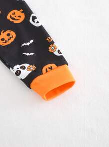 Cozy Pixies 2 piezas Conjunto de pijama niña bebé con parte superior de manga larga con cuello redondo y estampado de letra en contraste y pantalón largo, Halloween