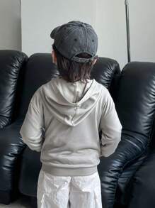 SHEIN Sudadera con capucha de manga larga con cremallera para niño, estampado de letras inglesas, informal, deportiva, de vuelta al colegio, cómoda, de estilo callejero para primavera y otoño