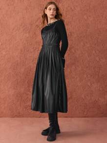 Enchnt Vestido de manga larga para mujer con decoración de cuentas - Negro - Ver 8