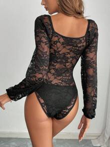 Chiquease Body elegante de manga larga con contraste de encaje para mujer, primavera y verano