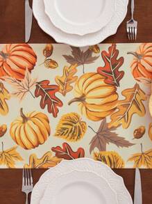 1 pieza Camino de mesa con estampado de calabaza de Halloween, decoración del hogar, decoración de otoño, decoración de temporada, decoración de habitación - Multicolor - Ver 2