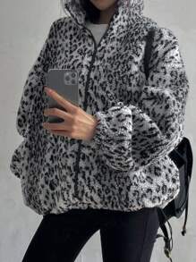 DAZY Women's Leopard Print Thermal Lined Warm Regular Jacket, Winter Cheetah Print,Fall Women Clothes,Thermal Lined Women Coats - Grey - View 4