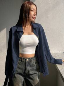 DAZY Women's Plain Long Sleeve Casual Shirt, Spring/Autumn,Long Sleeve Tops