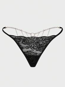 SHEIN Metallic Chain & Gemstone Decorated Backless Sexy Lady Panties