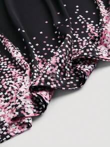 SHEIN LUNE Đầm mini thời trang in họa tiết thời trang cho nữ có dây đeo vai tròn khóa kéo - màu đen - Xem 6
