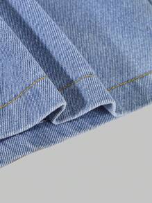 Teen Girl White Floral Applique Round Neck Short Sleeve T-Shirt Denim Skirt Two Pieces Set - Multicolor - View 6