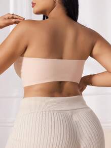 SHEIN 高弹力舒适柔软无线无缝吊带短款上衣和胸罩套装，加大码