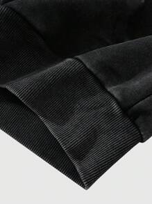 ROMWE MEN Goth Men's Casual Acid-Washed Pullover Hoodie - Black - View 4