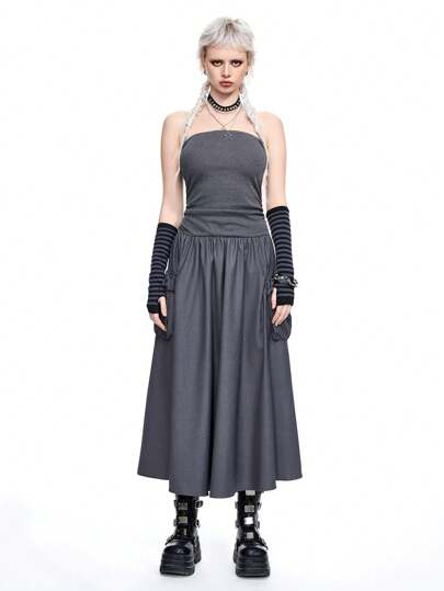 Grunge Punk Concert Outfit Women Casual Elegant Romantic Vacation Sexy French Style Bandeau Fitted A-Line Midi Dress