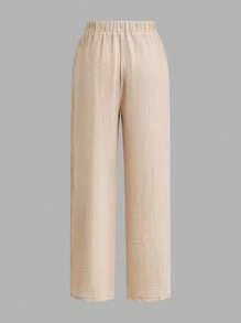 SHEIN Essnce 2pcs Women Plus Size Bowknot Front Cardigan Top And Casual Wide Leg Pants Set