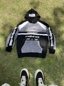 Manfinity Streetrush Sudadera con capucha holgada estampada de moda casual para hombres
