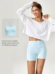 GLOWMODE Pima Cotton Cropped One-Shoulder Drop Shoulder Long Sleeve Tee Daily Casual