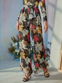 ISELACOS Frida Kahlo X SHEIN X Designer Quần ống rộng cạp cao in họa tiết hoa Boho Bohemian, ngày lễ, lễ tạ ơn, lễ hội - Nhiều màu - Xem 6