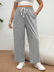 SHEIN Essnce Plus Size Dames Blauw & Wit Gestreepte Losse Casual Broek