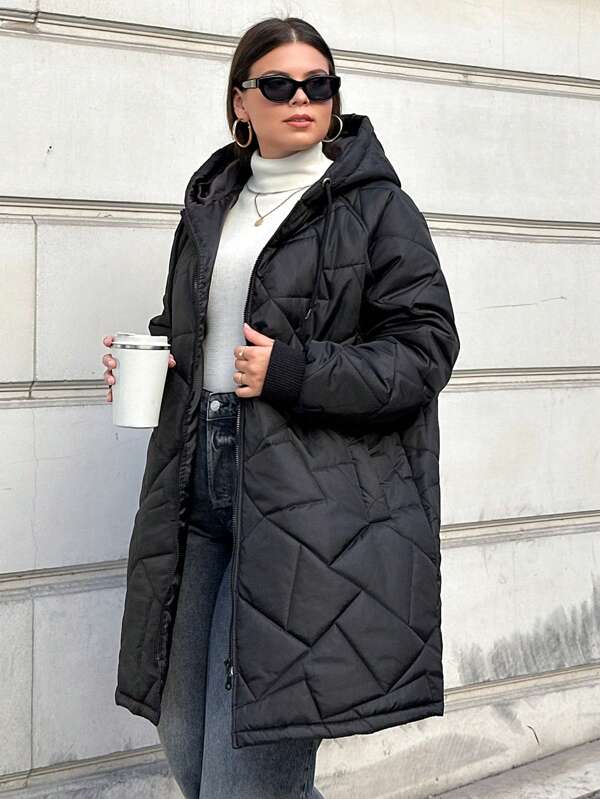 Chaqueta acolchada con capucha y bolsillos para mujer talla grande, para invierno