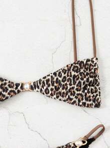SHEIN Swim 2025 女士豹纹性感比基尼套装，适合海滩旅行，随机印花夏季 - 彩色 - 查看 3