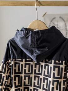 Young Girl Woven Color Block Hooded Patchwork Leopard Print Loose Casual Jacket - Multicolor - View 4