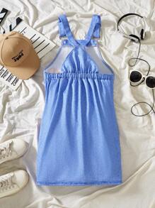 Meninas (grande) 2024 novo streetwear legal menina carta & graffiti impressão denim pinafore vestido