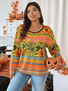 Calvaya Áo len chui đầu cỡ lớn hình bí ngô Halloween, 1 chiếc, thích hợp cho mùa thu đông. - Nhiều màu - Xem 5