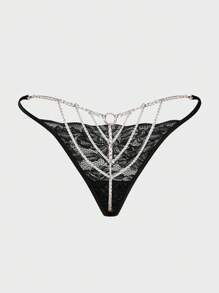 SHEIN Metallic Chain & Gemstone Decorated Backless Sexy Lady Panties