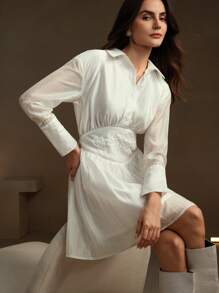Anewsta Vestido corto blanco bordado - Blanco - Ver 1