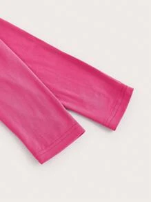 SHEIN EZwear 情人节，加大码女式纯色针织高领褶皱长袖 T 恤 - 玫紅色 - 查看 4