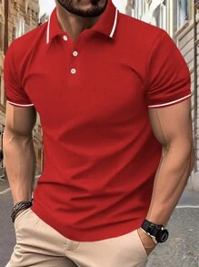Manfinity Homme Hombres Camisa polo ribete en contraste - Rojo - Ver 1