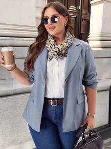 EMERY ROSE Damen Lässig Blazer Jacke in Große Größen mit Kragen, Knopf, in Blau für den Herbst, Business Lässig Damen mit Taschen - Blau - Übersicht 3