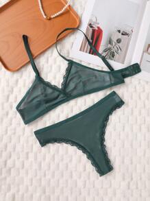 2pcs/Set Wireless Bra Lingerie For Women - Dark Green - View 5
