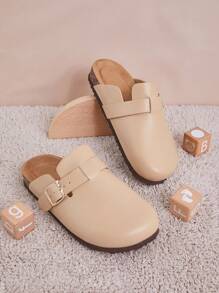 Mini mi Bestseller Kid's Taupe Pu Classic Slip-On Clogs With Extra Cushioning - Stylish Daily Soft Footbed Boton Cork Clogs For Superior Comfort - Khaki - View 5