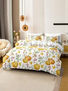3pcs/Set Halloween Cute Ghost Pumpkin Digital Print Duvet Cover Set(1 Duvet Cover & 2 Pillowcase)Soft And Skin-Friendly Duvet Cover Bedding Set For Home, All Season Bed Sheets Set Halloween Gift - Multicolor - View 2