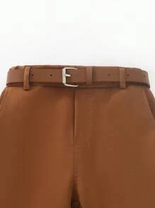 SHEIN 2pcs Young Boy Gentleman Outfit - Striped Blue Long Sleeve Shirt And Suit Pants With Belt, Fashionable For Birthday Party, Wedding, Christening And Other Formal Occasions - Dark Green - View 6