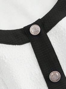 SHEIN MOD Vestido de manga larga ajustado con pliegues, de contraste blanco y negro, tejido texturizado
