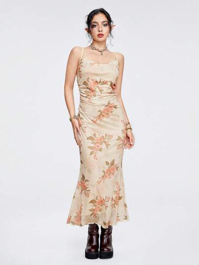 Fairycore Vestido Con Cinturón Floral Cruzado En La Espalda Para Mujer, Adecuado Para El Verano