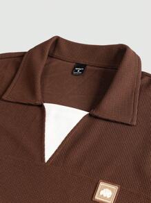 Manfinity Homme 男式纯色徽标刺绣长袖 Polo 衫 - 咖啡棕 - 查看 3