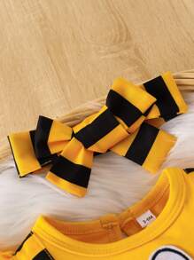 SHEIN Conjunto elegante para bebé niña con body con volantes estampado de abeja adorable y diadema a rayas - Amarillo - Ver 8