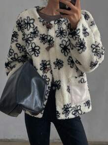 DAZY Women's Pattern Crew Neck Faux Thermal Lined Thicken Regular Jacket, Winter, Fall Women Clothes, Thermal Lined Women Coats - White - View 1