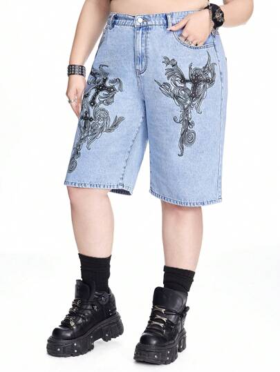 Grunge Punk Pantaloncini casual minimalisti con stampe, taglie forti