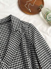 SHEIN Privé Plus Size Women Houndstooth Blazer Lapel Formal Suit - Multicolor - View 12