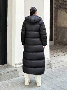 EURMUSE Women's Unique Style Quilted Warm Winter Puffer Long Down Coat - Black - View 2
