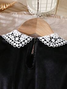 Baby Girl Color Block Lace Patchwork Casual Dress, Spring & Autumn - Black - View 5