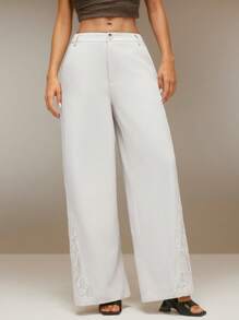 SHEIN Unity Pantalon décontracté à boutons devant unicolore pour femmes, porter tous les jours - Blanc - Voir 7