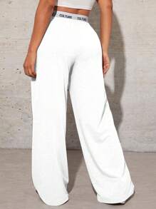 SHEIN SXY Quần nỉ thể thao rút dây đơn giản hàng ngày màu trơn dành cho nữ - trắng - Xem 2