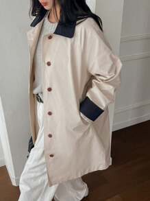 DAZY Chaqueta de mujer de color contrastante de longitud media, abrigos de otoño para mujer - Beis - Ver 8
